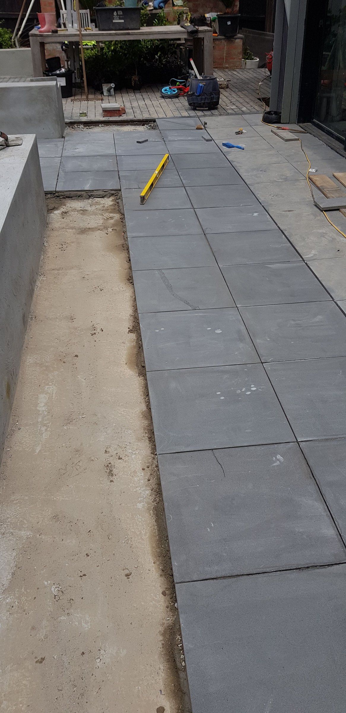 Large format pavers, one side still open