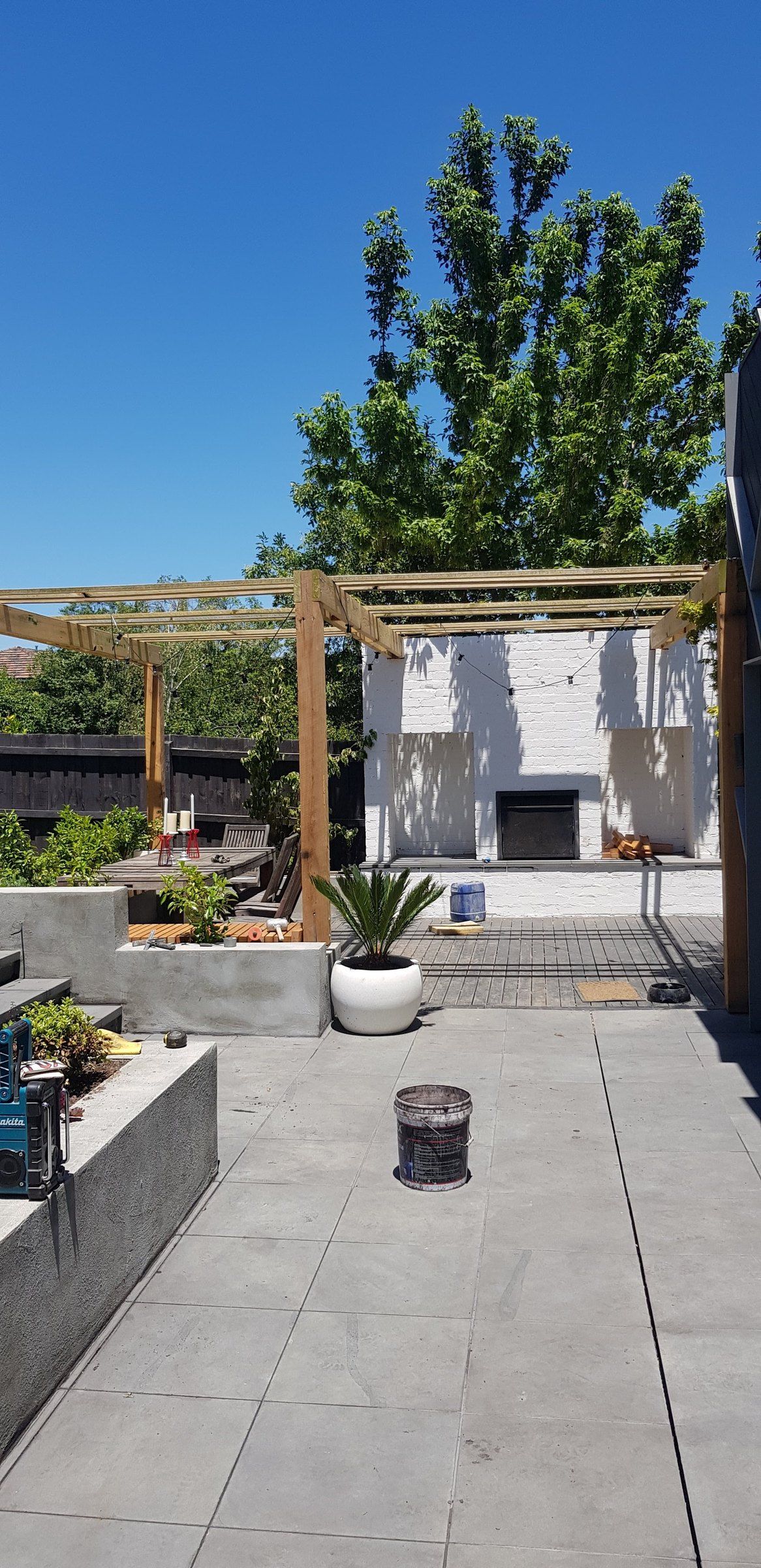 Finished paved courtyard and timber pergola