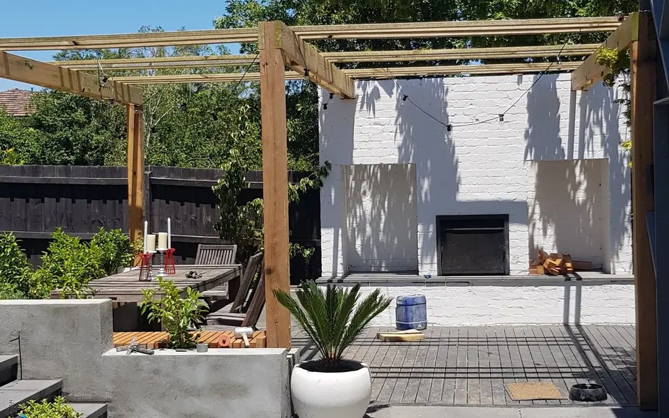 Finished paved courtyard and timber pergola