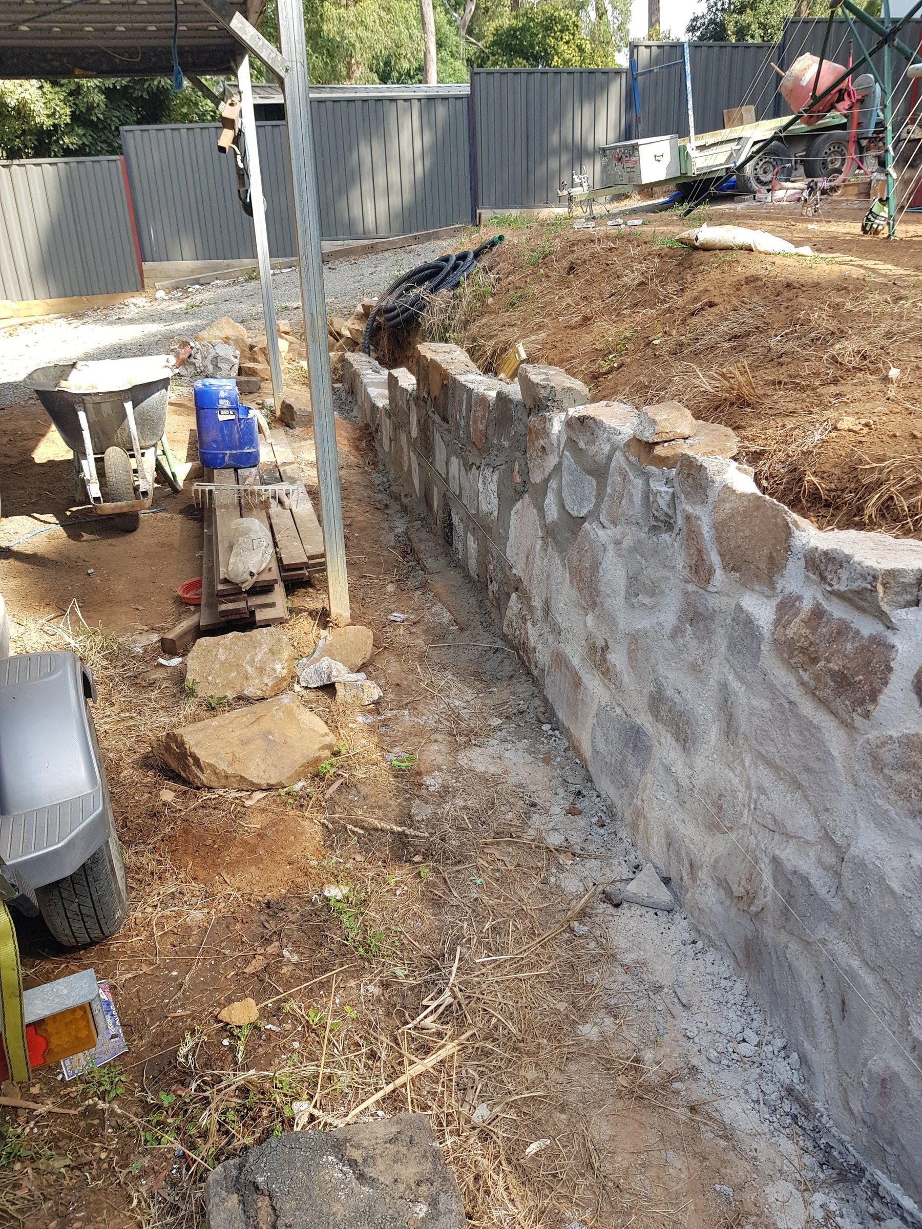Stone wall, still being laid