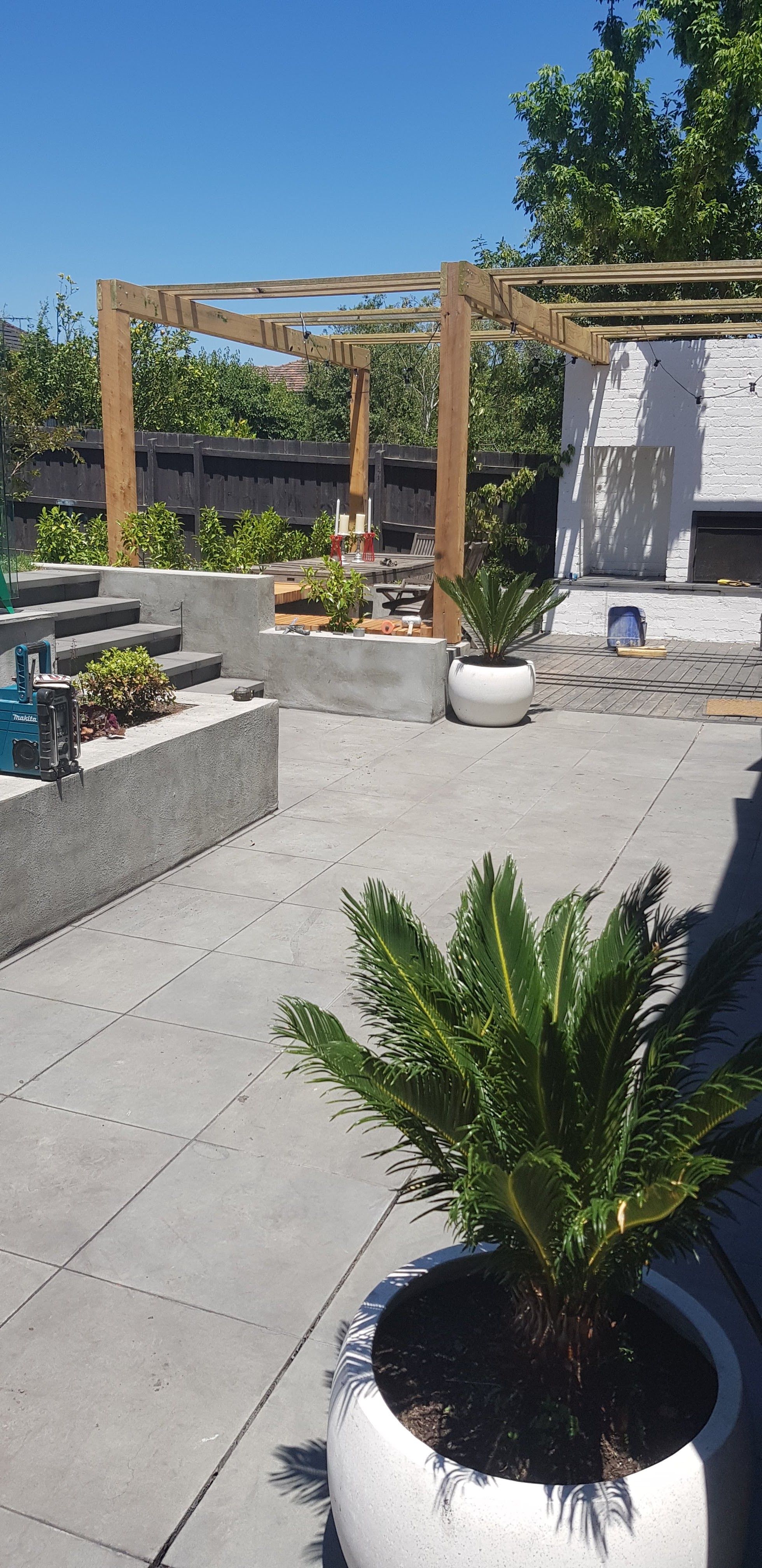 Concrete slab being finished between formwork